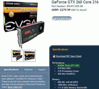 evga GeForce GTX 260 Core 216 on sale 
